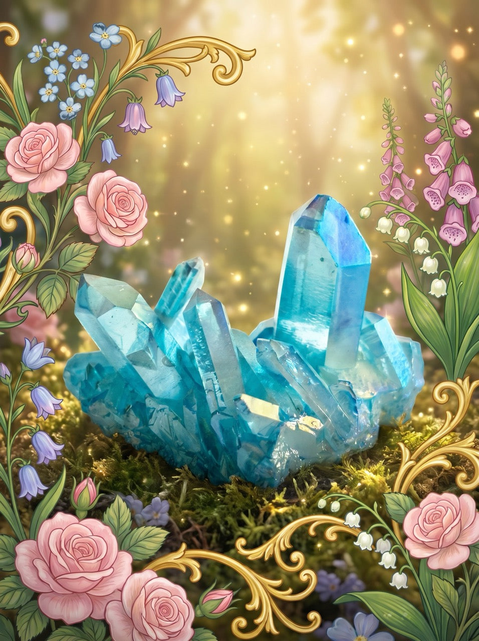 Aquamarine Glade Quartz Crystal Cluster – Collector's Piece
