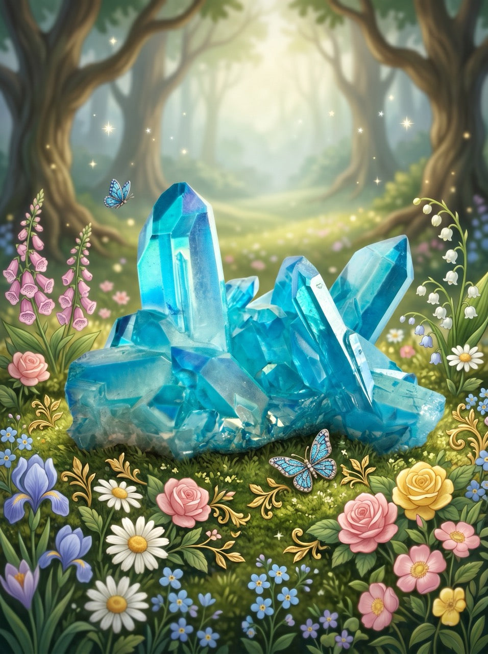 Aquamarine Glade Quartz Crystal Cluster – Collector's Piece