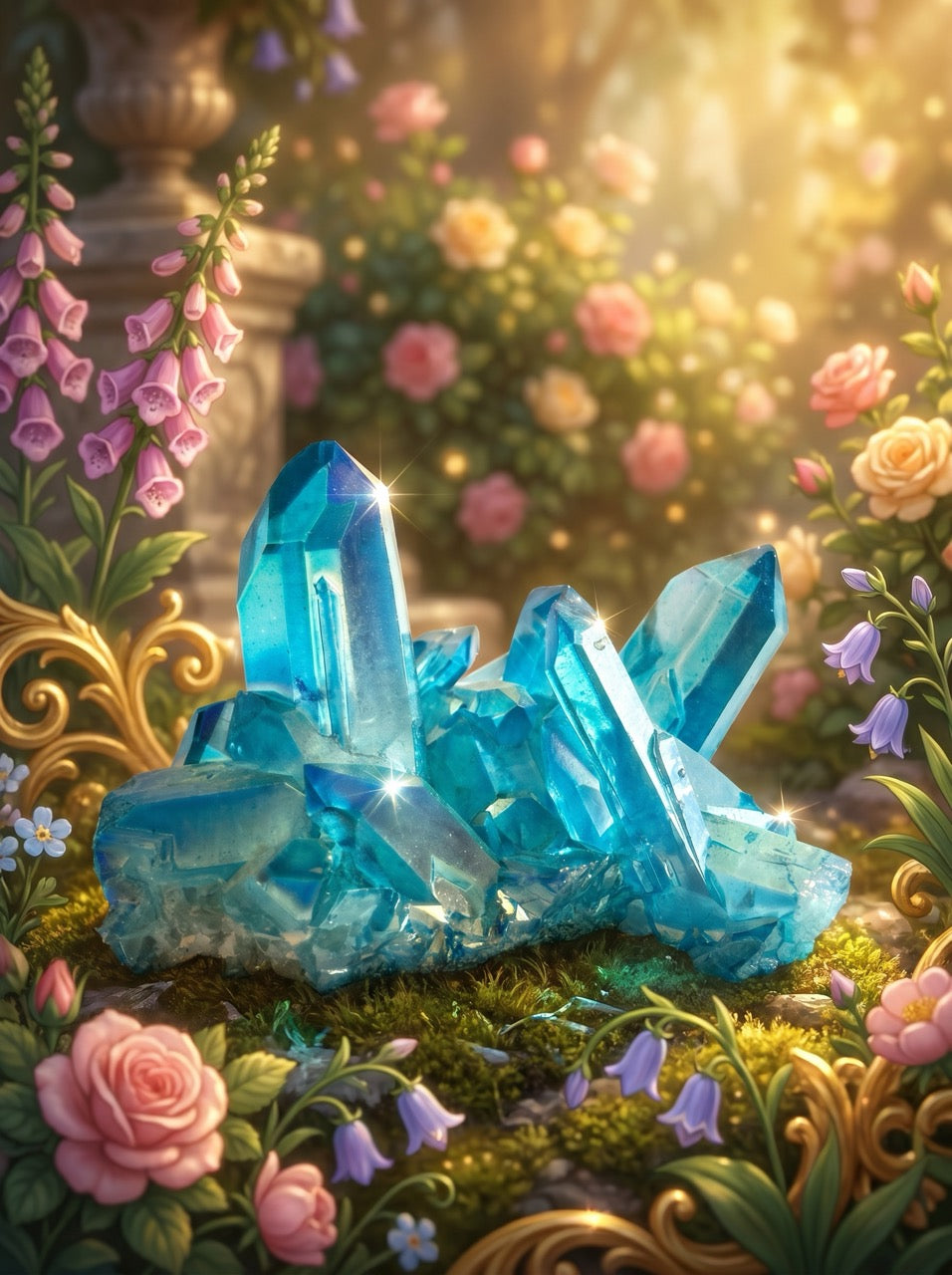 Aquamarine Glade Quartz Crystal Cluster – Collector's Piece