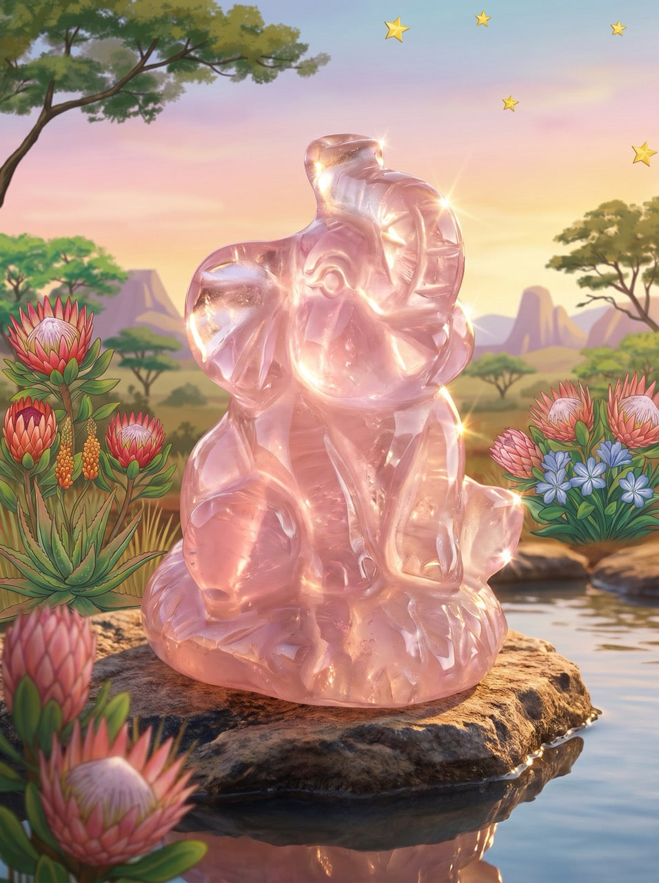 Lucky Elephant Rose Quartz Sculpture Collector's Piece