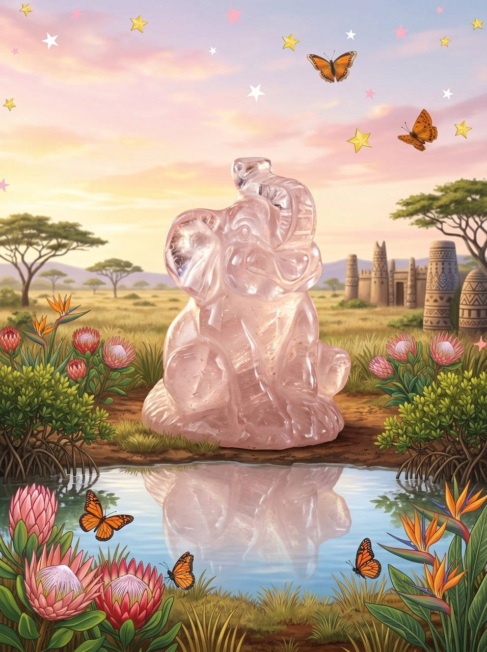 Lucky Elephant Rose Quartz Sculpture Collector's Piece