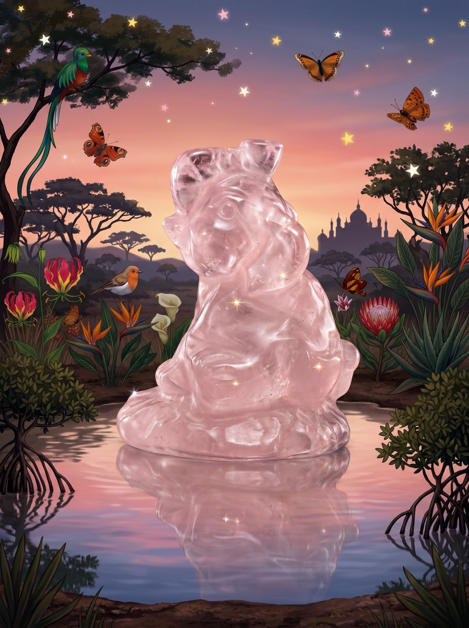 Lucky Elephant Rose Quartz Sculpture Collector's Piece
