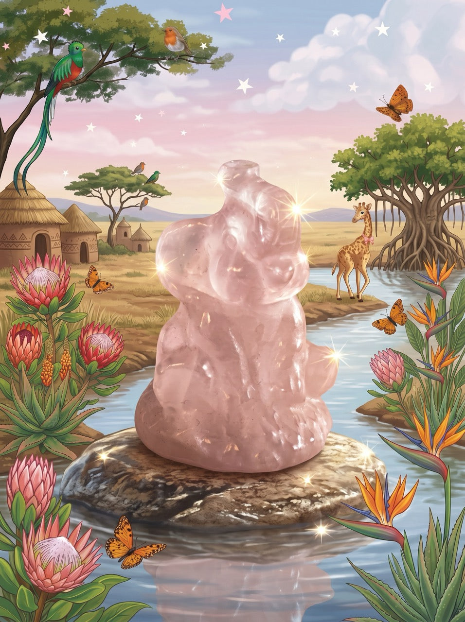 Lucky Elephant Rose Quartz Sculpture Collector's Piece