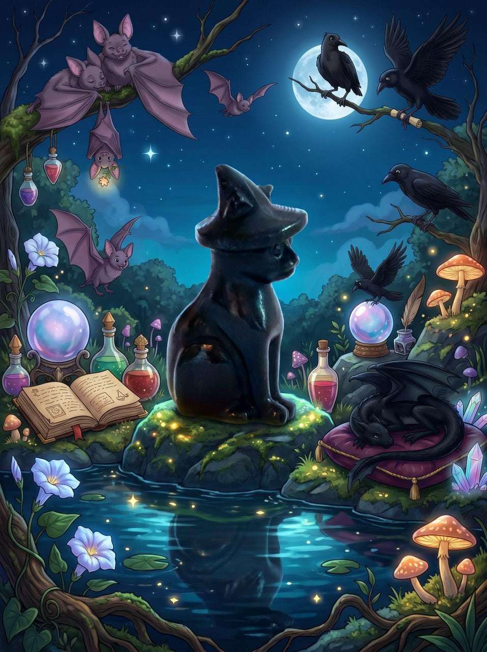 Obsidian Spellbound Cat Sculpture Collector's Piece