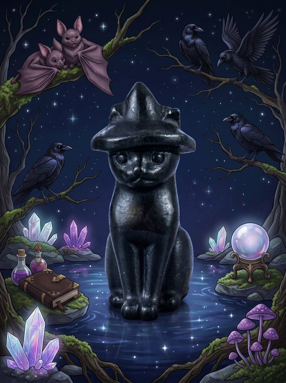 Obsidian Spellbound Cat Sculpture Collector's Piece