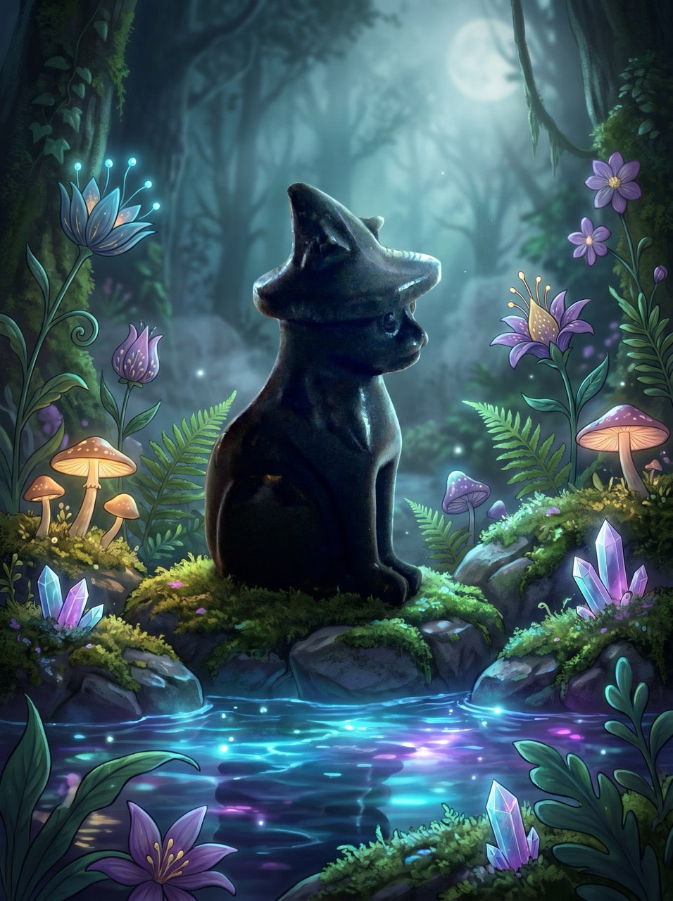Obsidian Spellbound Cat Sculpture Collector's Piece