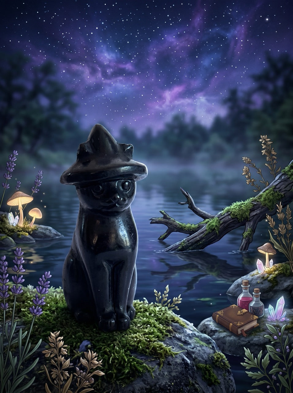 Obsidian Spellbound Cat Sculpture Collector's Piece
