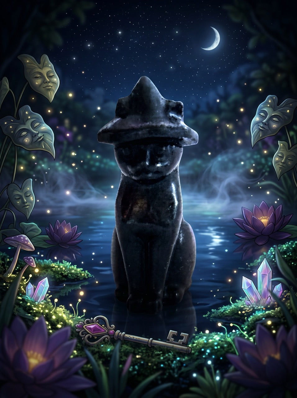 Obsidian Spellbound Cat Sculpture Collector's Piece