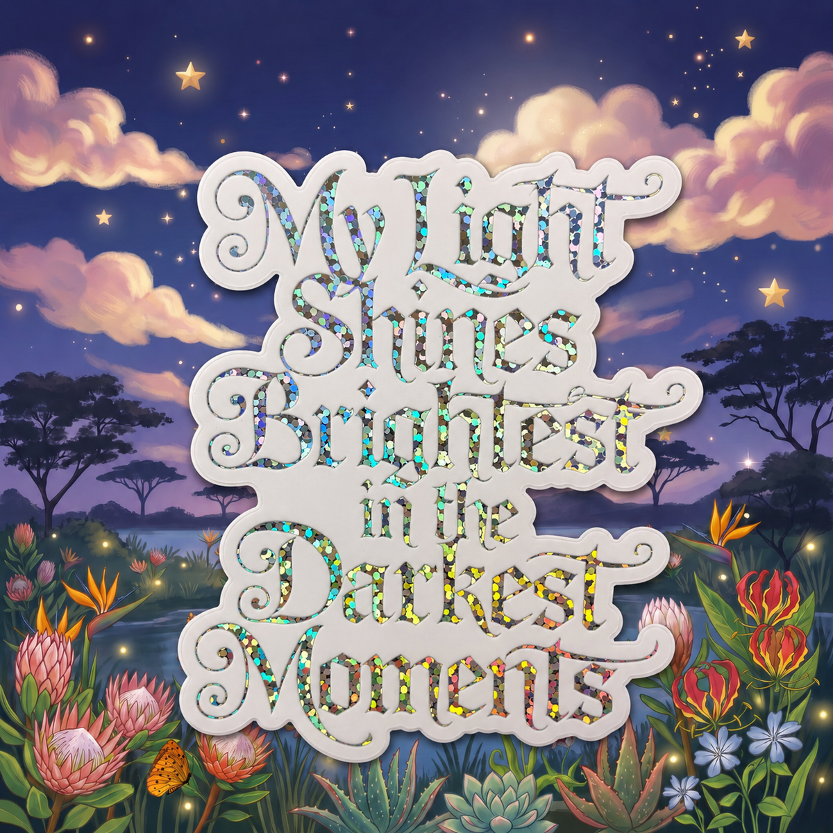 “My Light Shines Brightest in the Darkest Moments” Sparkling Paper Charm