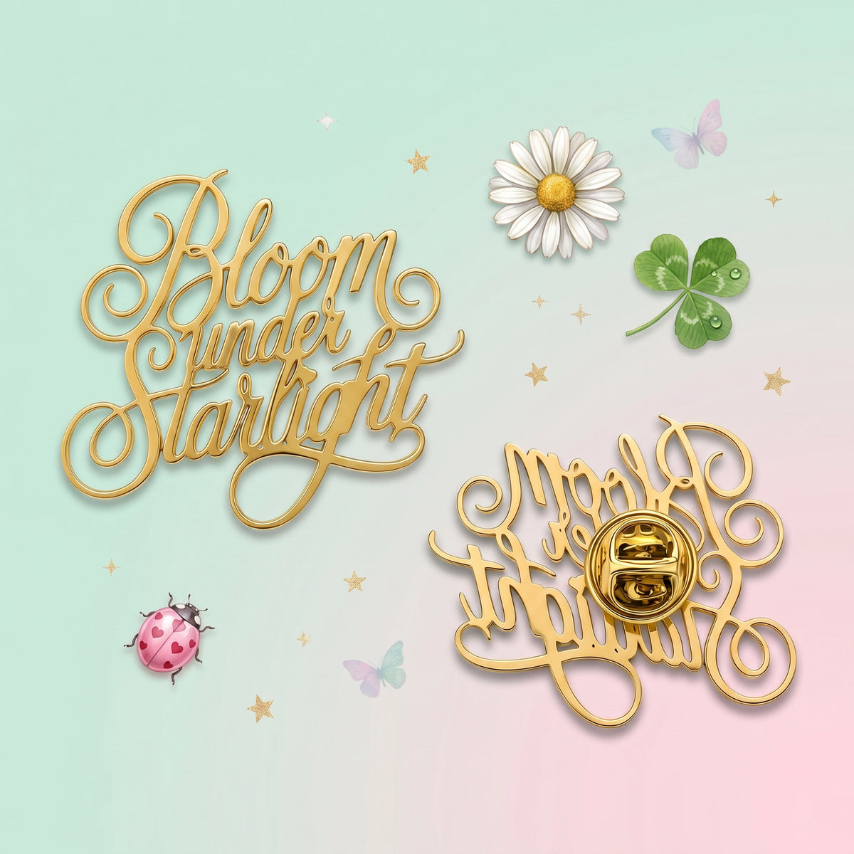 Bloom under Starlight Gold Enamel Pin
