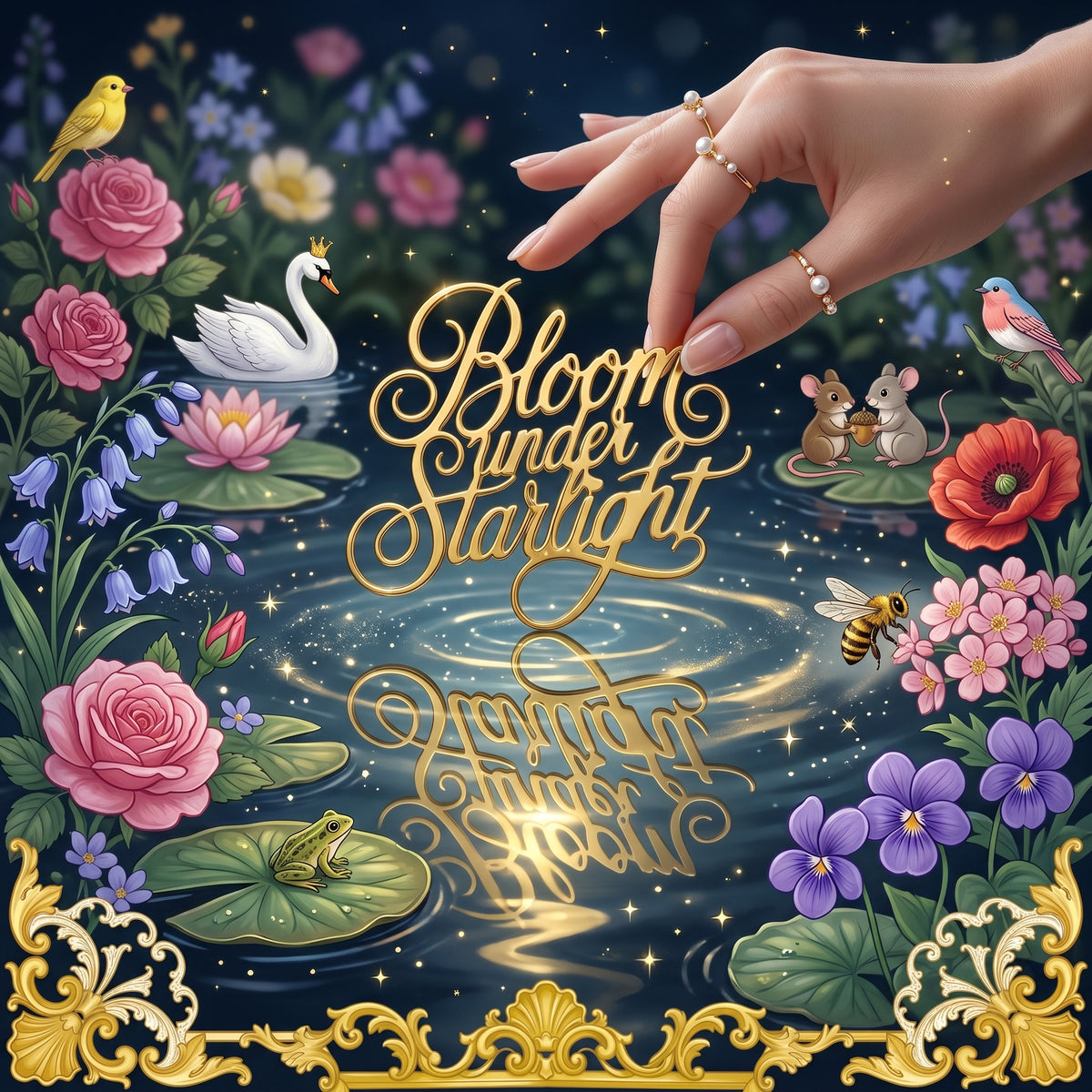 Bloom under Starlight Gold Enamel Pin