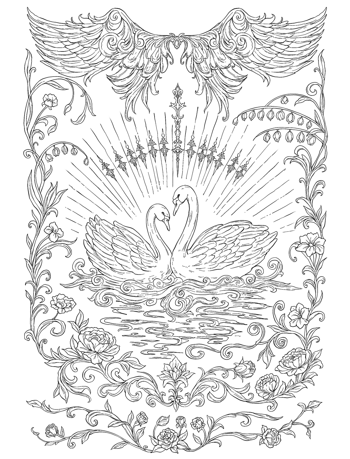 Radiant Swan – Hand-Drawn Line Art