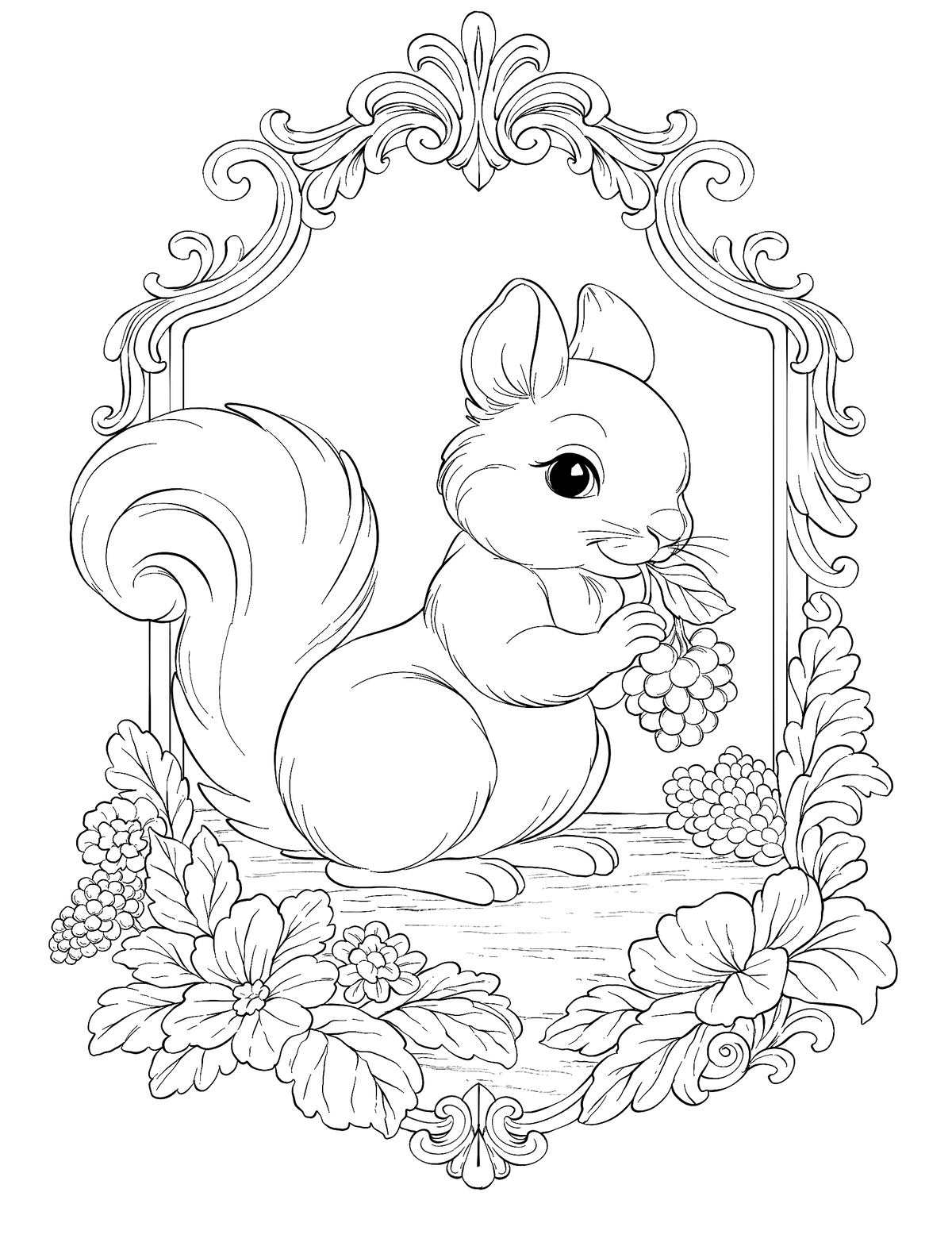 The Berry Squirrel – Hand-Drawn Line Art