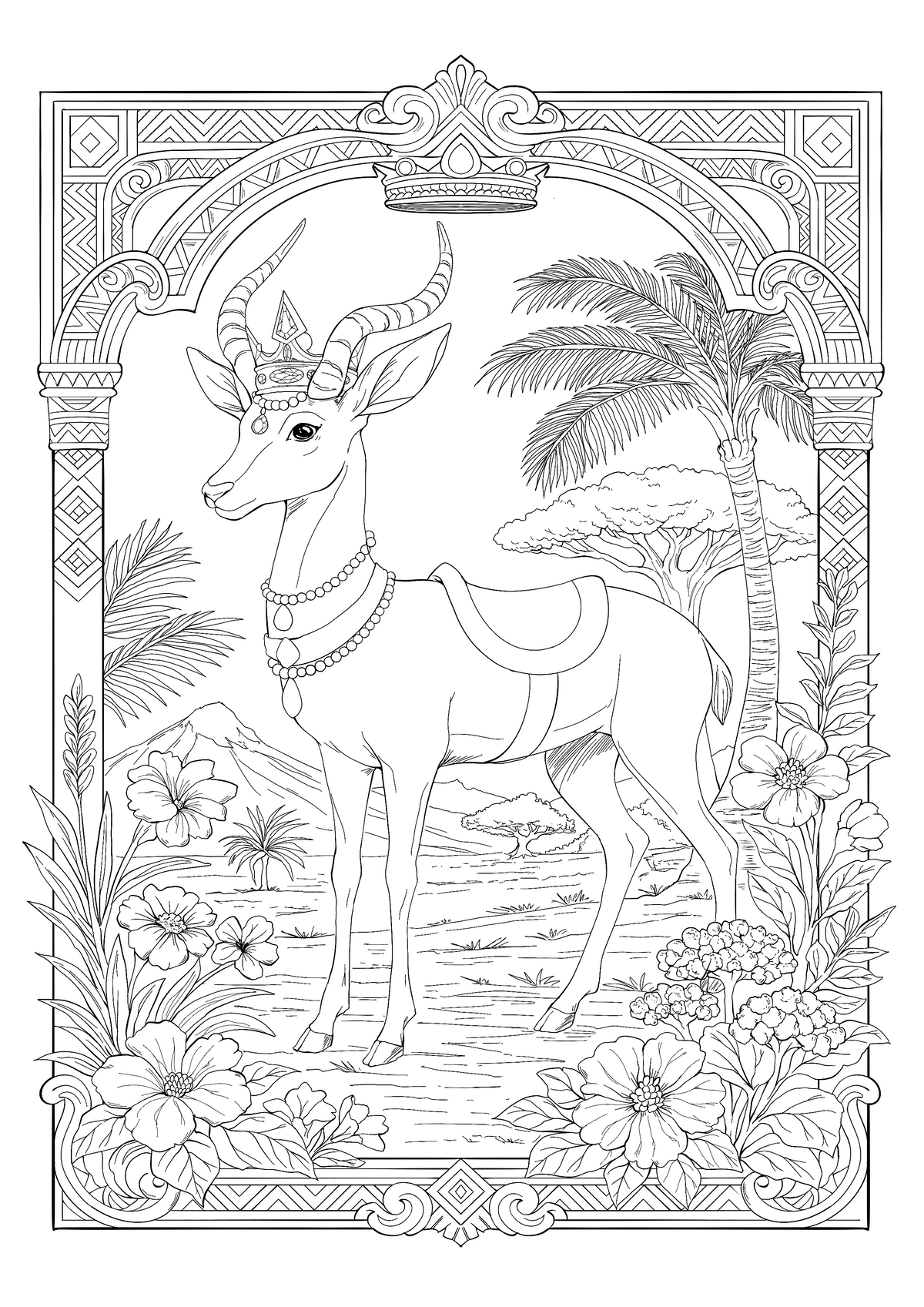 The Golden Gazelle – Hand-Drawn Line Art