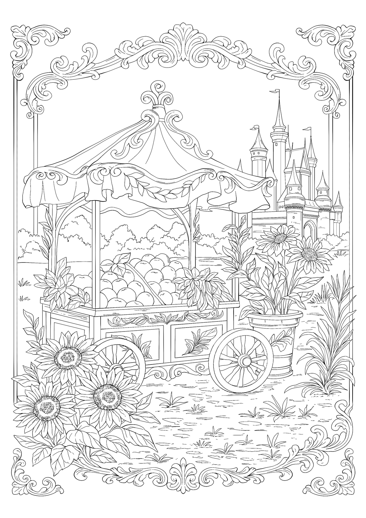 The Sunflower Stand – Hand-Drawn Line Art