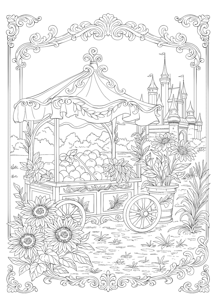 The Sunflower Stand – Hand-Drawn Line Art