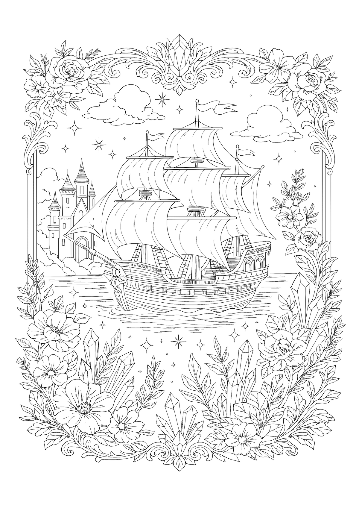 The Glittering Tide – Hand-Drawn Line Art