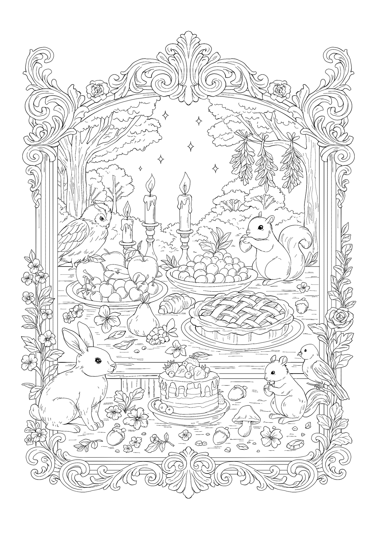 The Forest Feast – Hand-Drawn Line Art