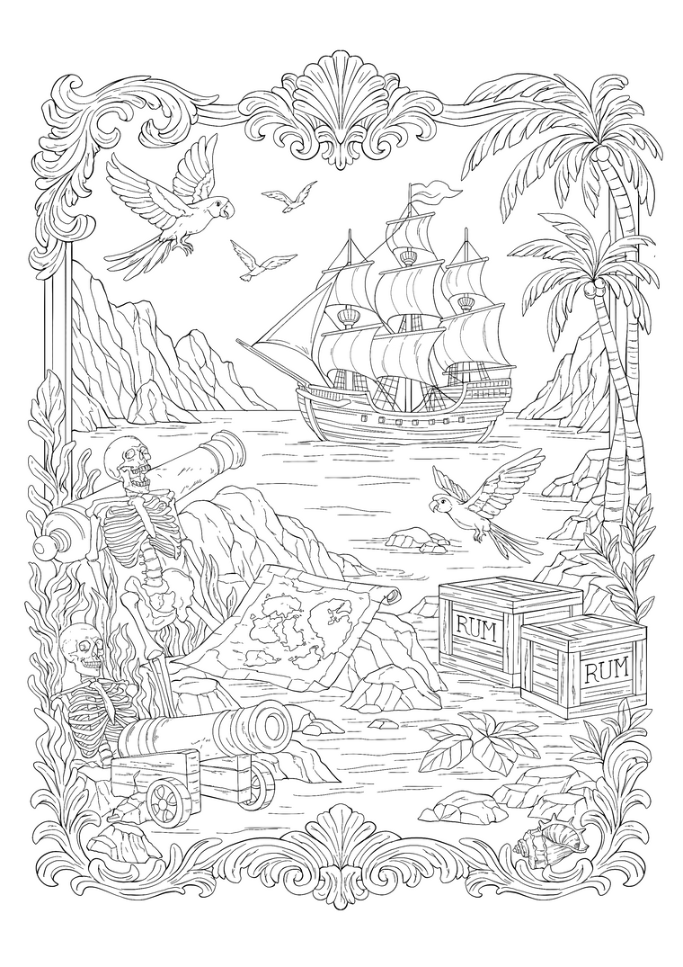 The Pirate's Cove – Hand-Drawn Line Art