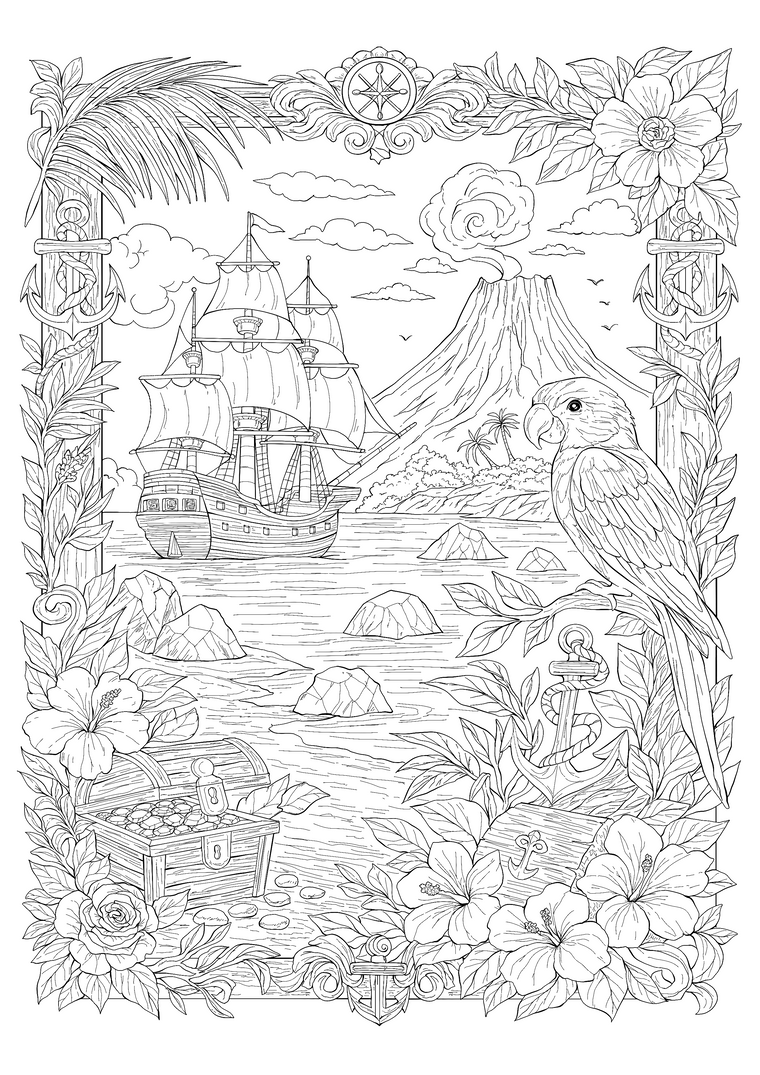 The Treasure Island – Hand-Drawn Line Art