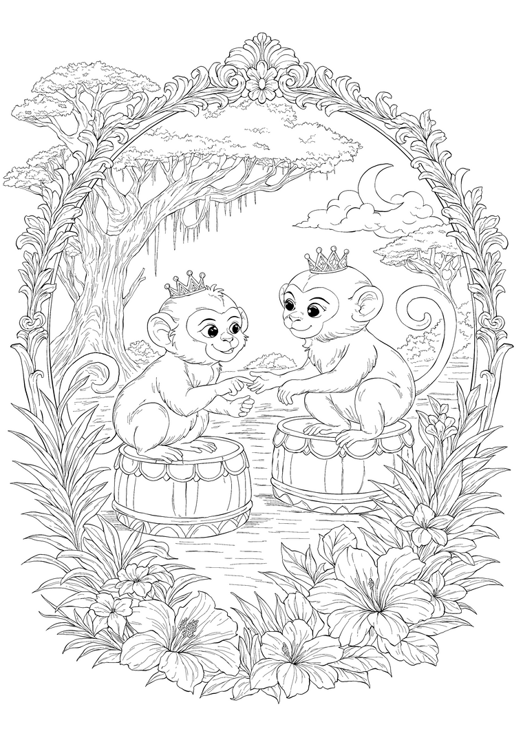 The Royal Monkeys – Hand-Drawn Line Art