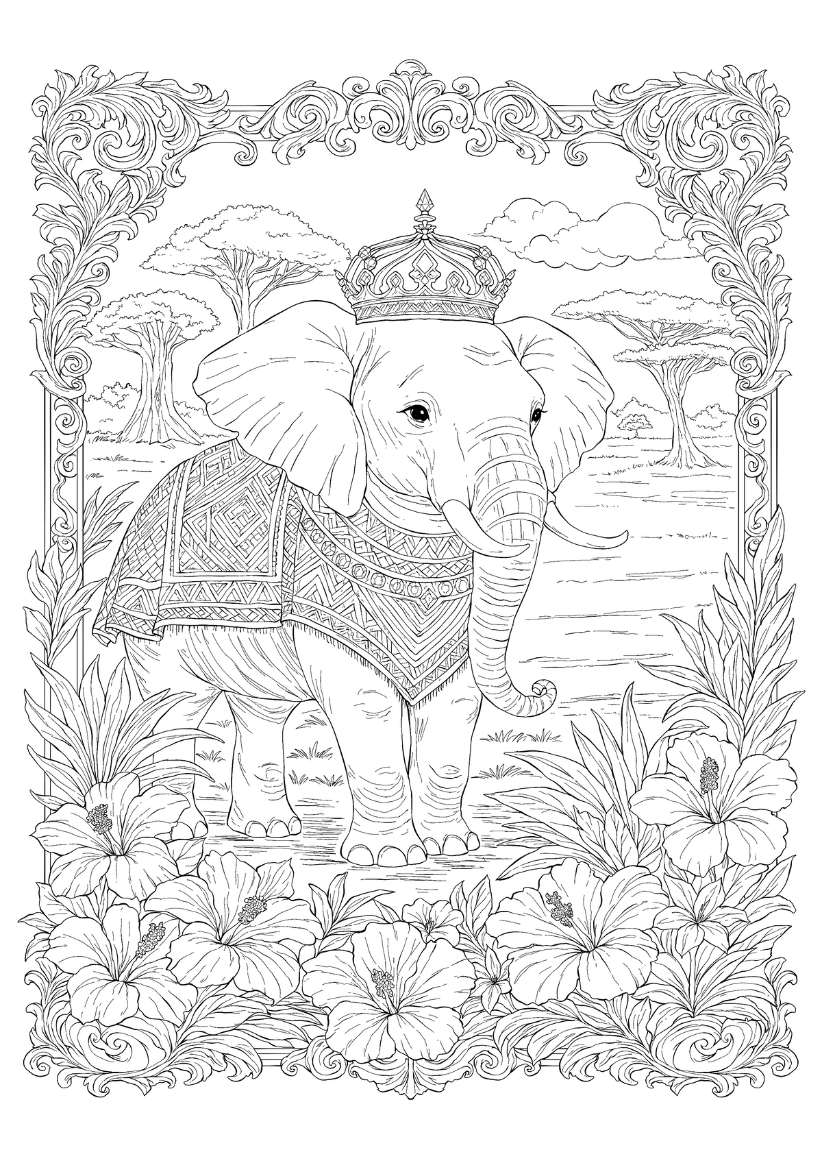 The Sacred Elephant – Hand-Drawn Line Art