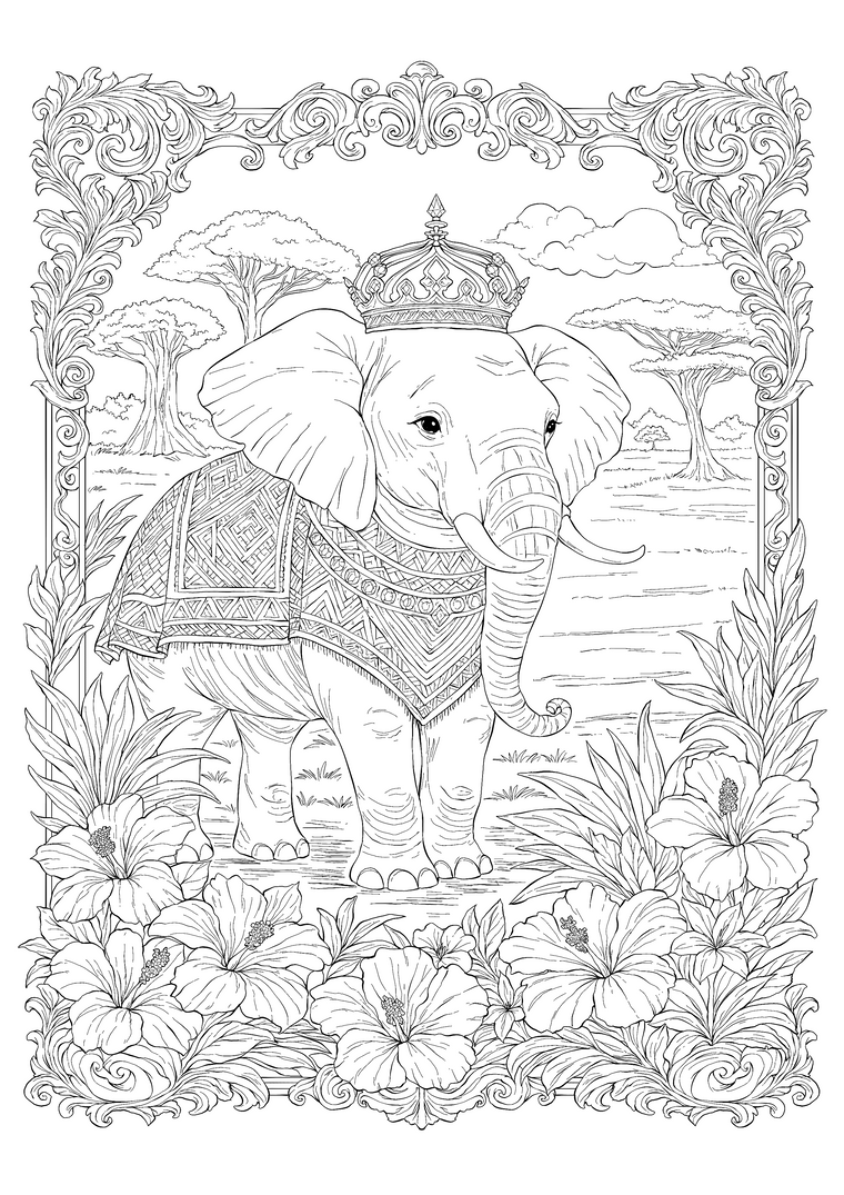 The Sacred Elephant – Hand-Drawn Line Art