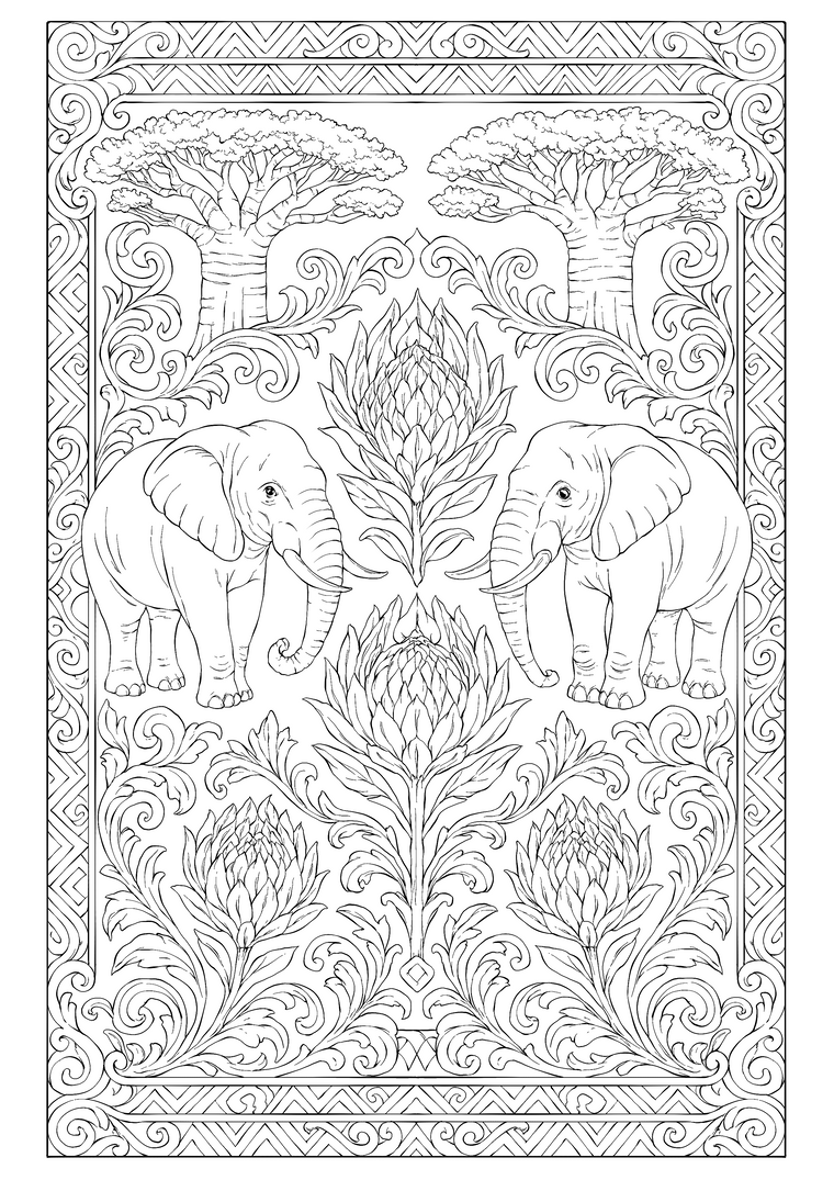 The Twin Elephants – Hand-Drawn Line Art