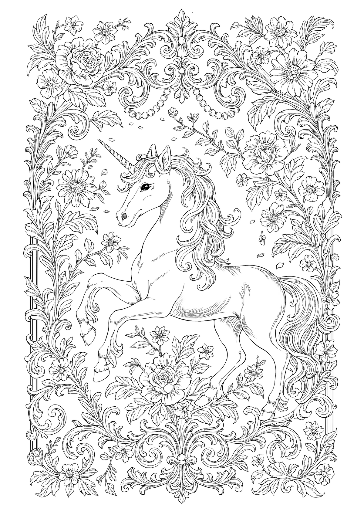 The Unicorn's Garden – Hand-Drawn Line Art