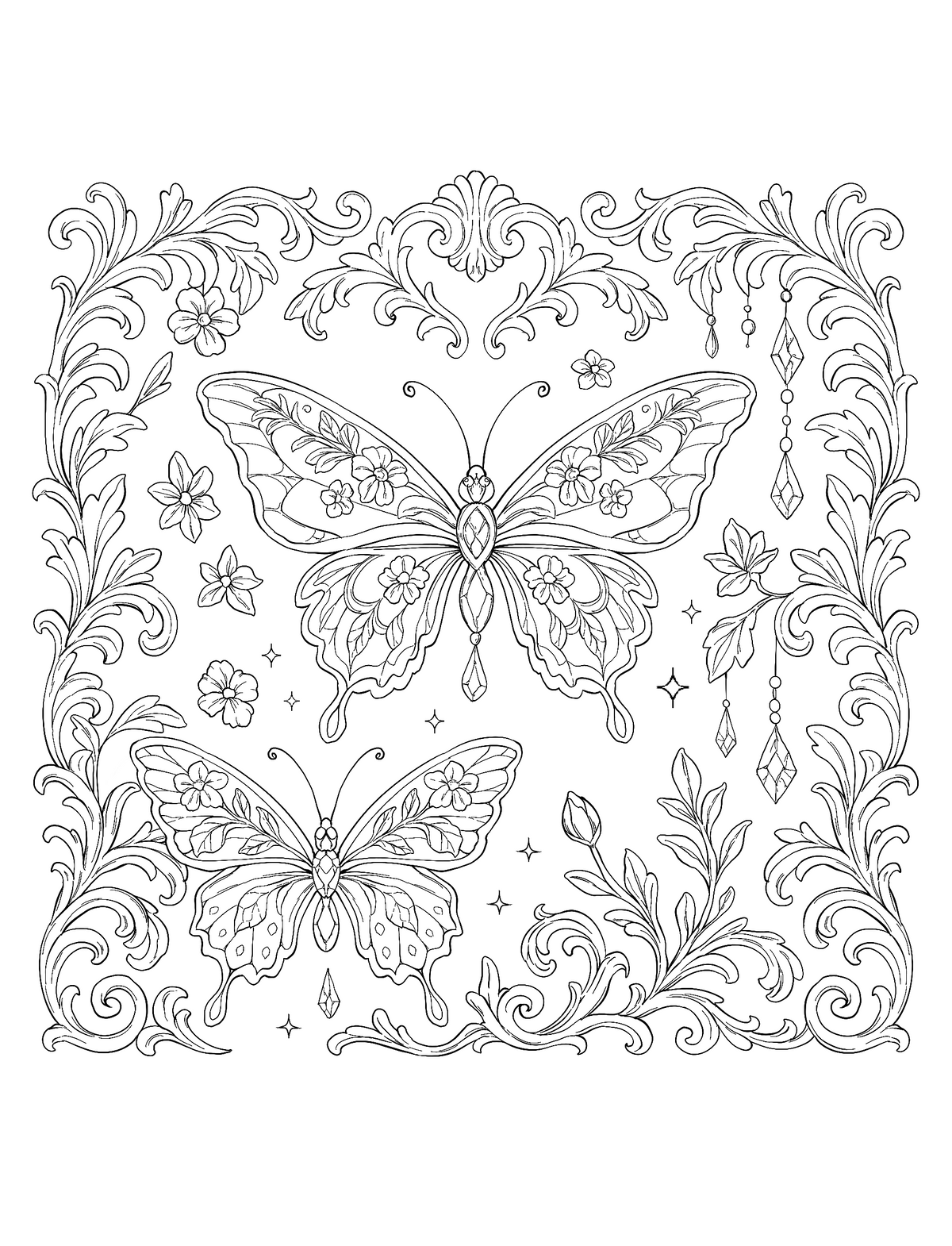 The Butterfly Reverie – Hand-Drawn Line Art