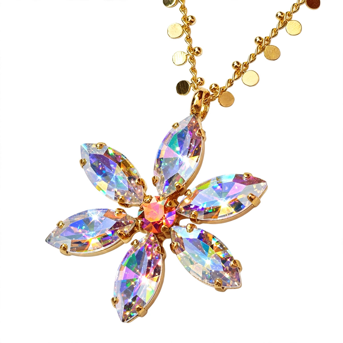 The Pendant of Iridescence Cora Grande crystal AB rose peach Swarovski — Mink & Davernay